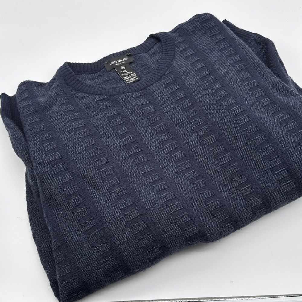 Mino Milano Long Sleeve Sweater Mens‎ XL Wool Blend Made In Italy Blue Preppy